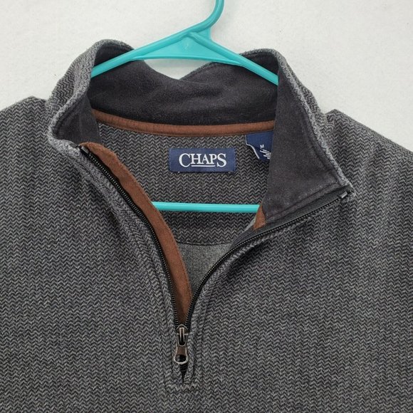 CHAPS Sweater Men's 1/4 Zip Long Sleeve High Neck Pullover Gray Medium - Picture 7 of 12